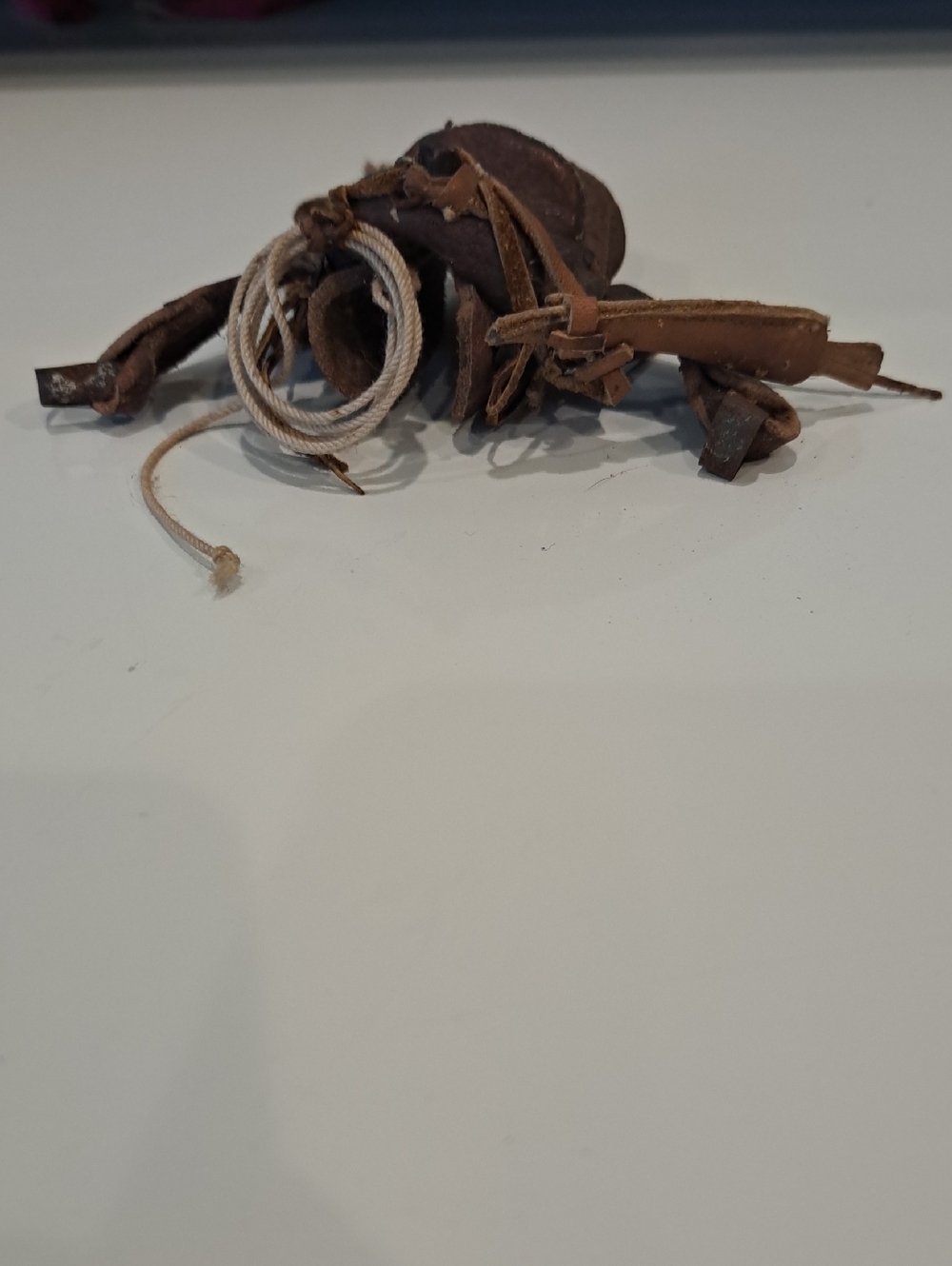 RARE!Handcrafted Mini Western Saddle. Detailed. 2.5" X 5" W/stirrups Laid Flat.